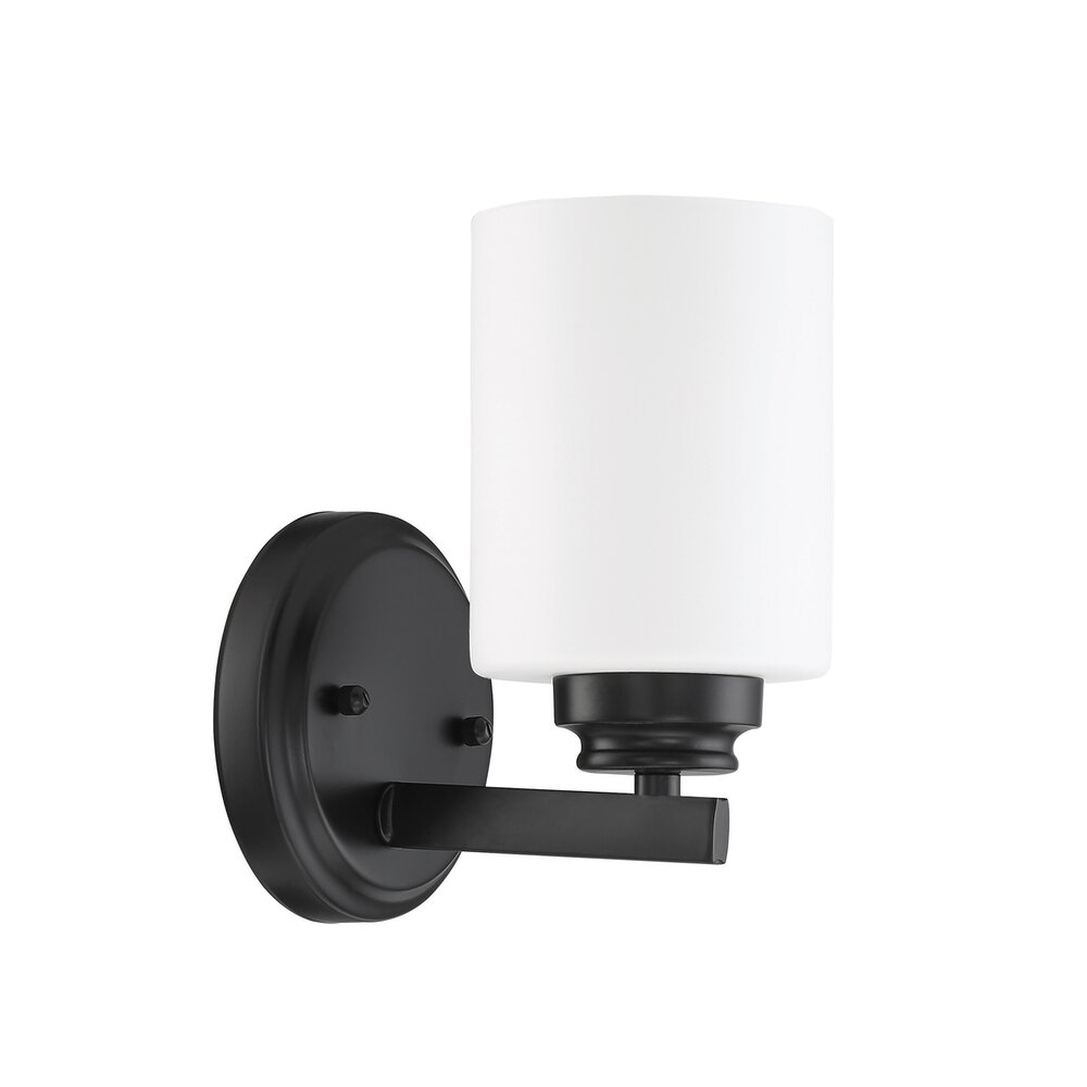 1 Light Wall Sconce In Flat Black And Frost White Glass
