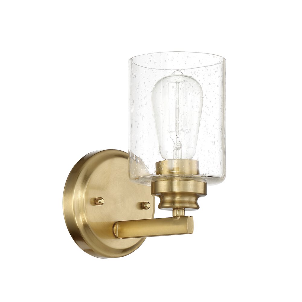 1 Light Wall Sconce In Satin Brass And Seeded Glass