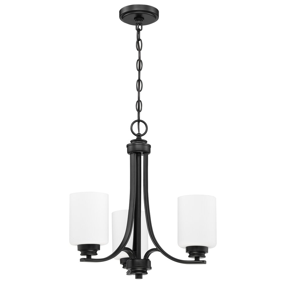 3 Light Chandelier In Flat Black And Frost White Glass