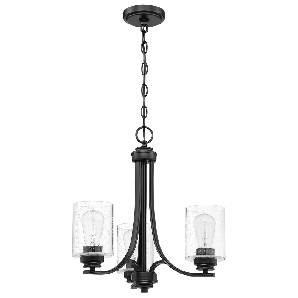 3 Light Chandelier In Flat Black And Seeded Glass
