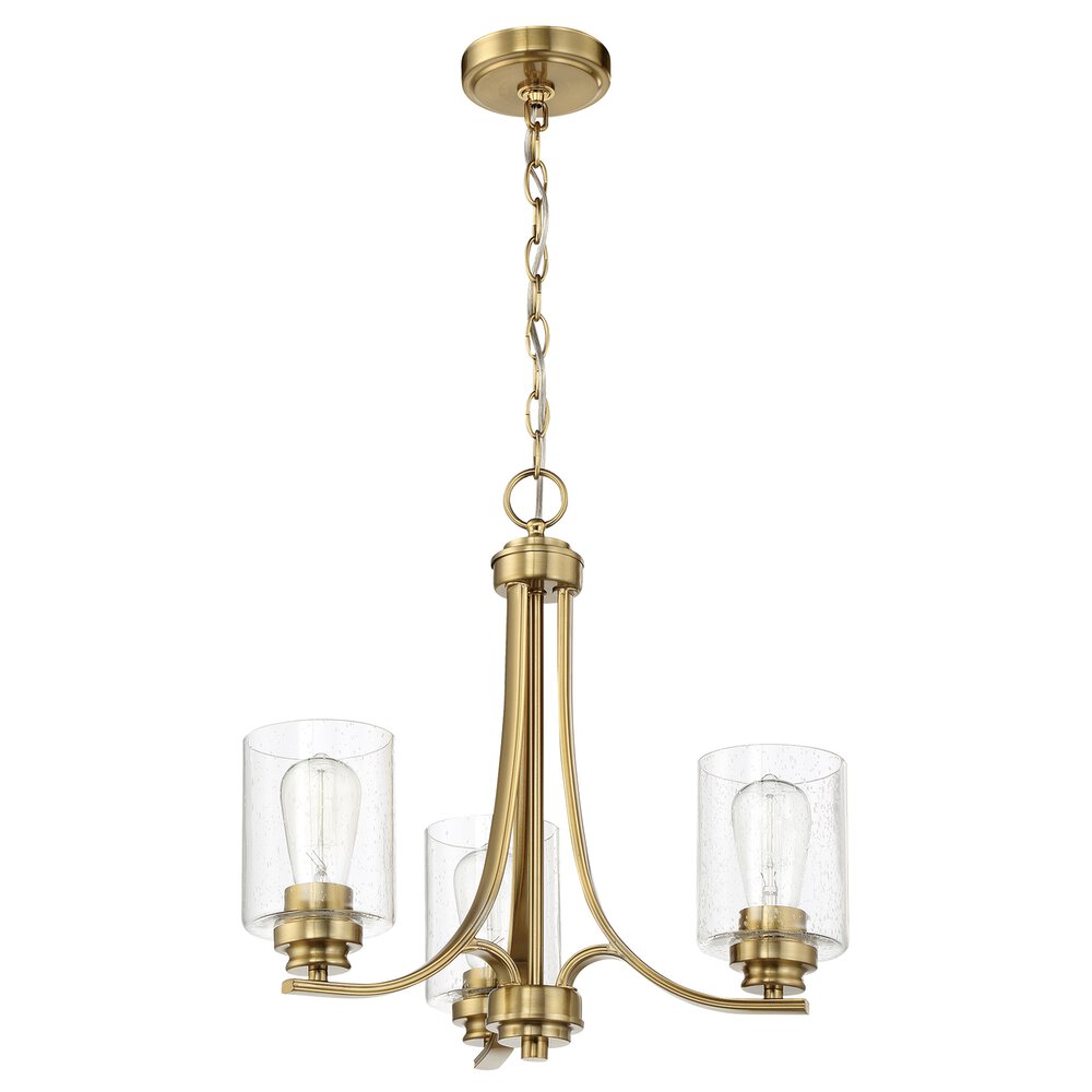 3 Light Chandelier In Satin Brass And Seeded Glass
