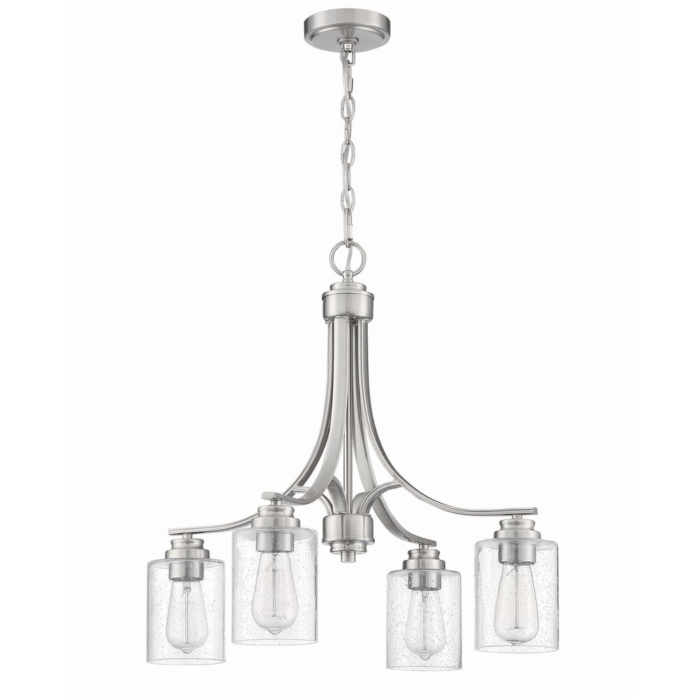 4 Light Chandelier In Brushed Polished Nickel And Seeded Glass