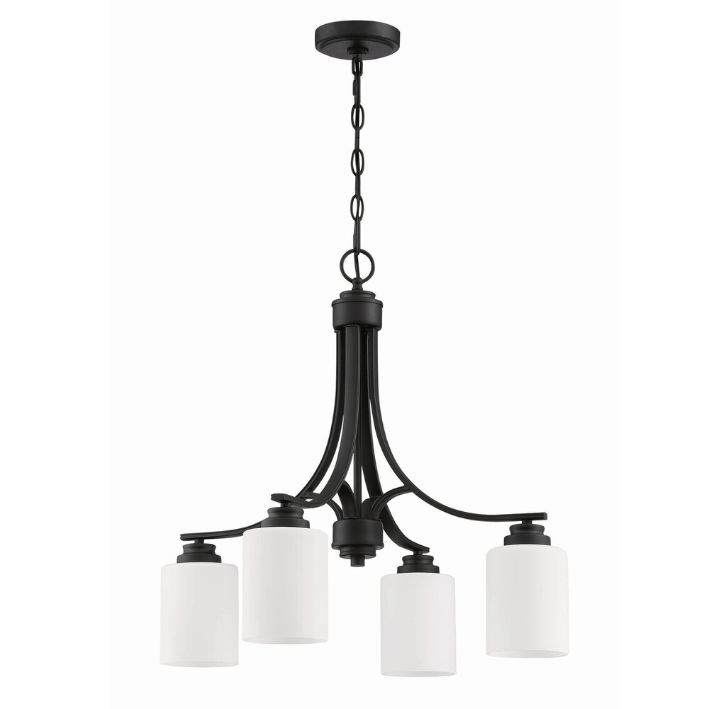 4 Light Chandelier In Flat Black And Frost White Glass