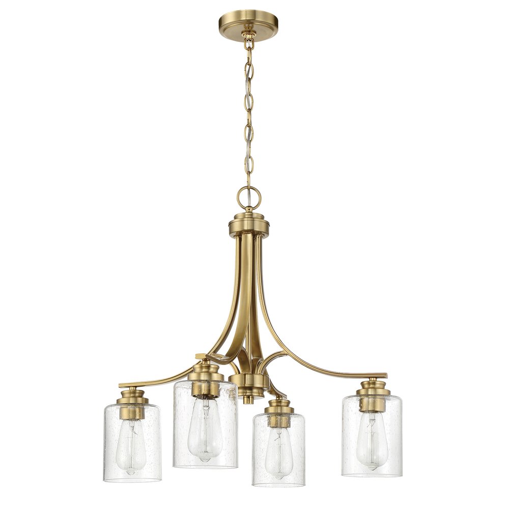 4 Light Chandelier In Satin Brass And Seeded Glass
