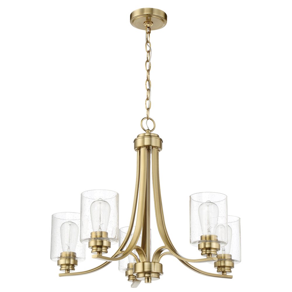 5 Light Chandelier In Satin Brass And Seeded Glass
