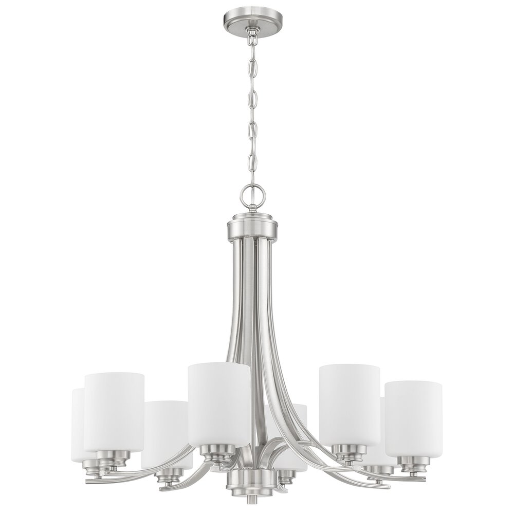 8 Light Chandelier In Brushed Polished Nickel And Frost White Glass