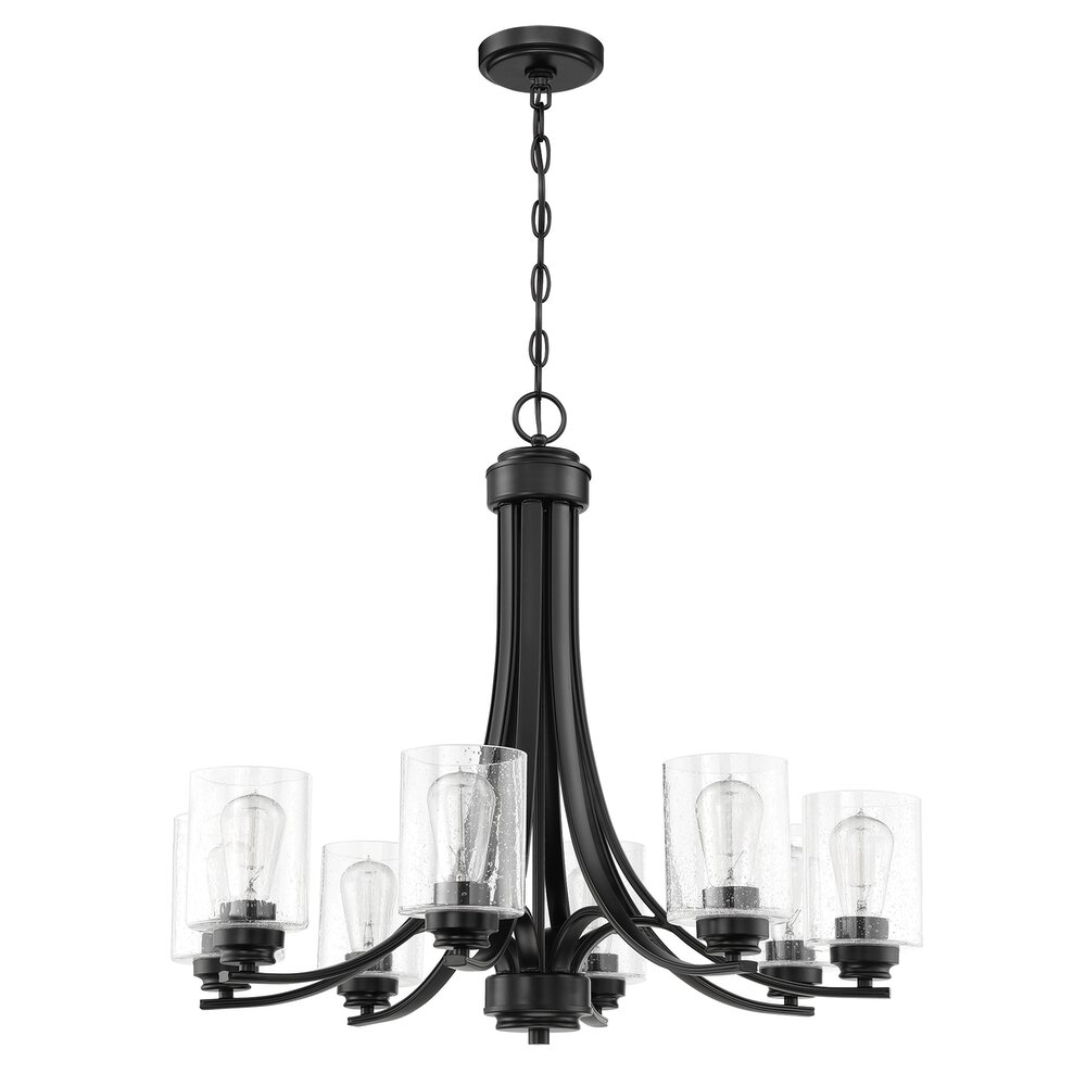 8 Light Chandelier In Flat Black And Seeded Glass