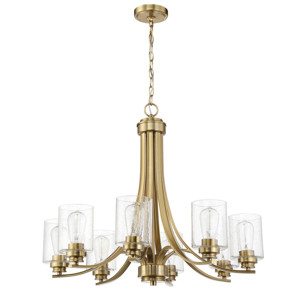 8 Light Chandelier In Satin Brass And Seeded Glass