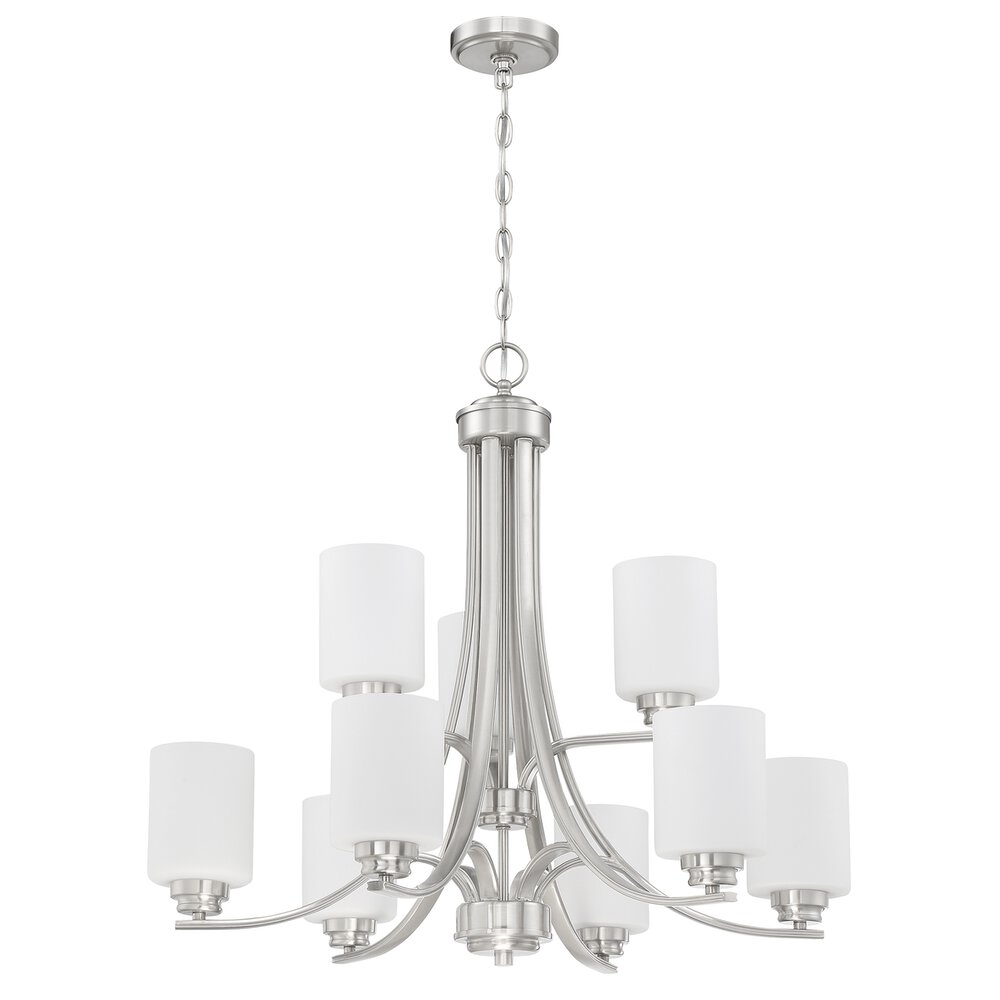 9 Light Chandelier In Brushed Polished Nickel And Frost White Glass