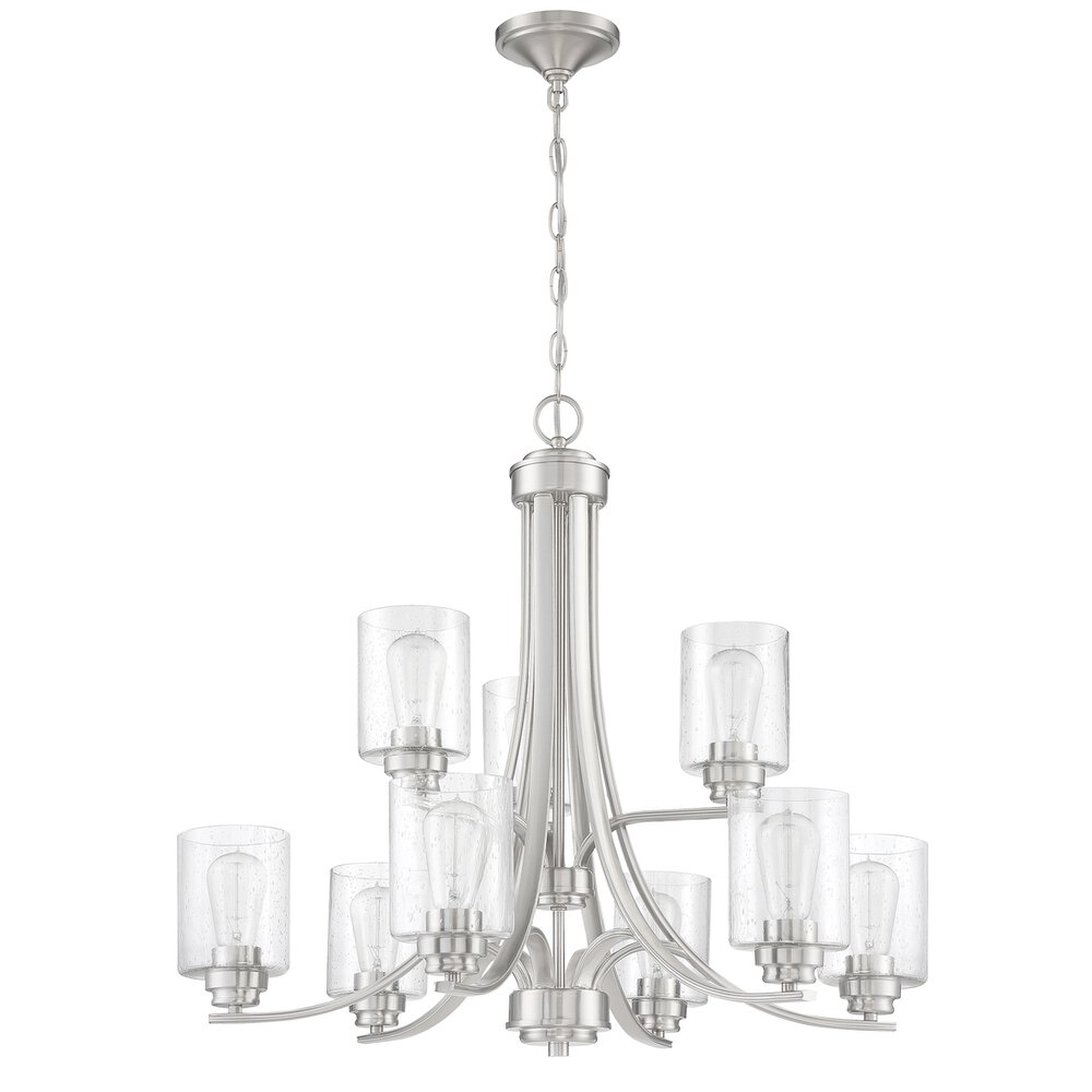 9 Light Chandelier In Brushed Polished Nickel And Seeded Glass