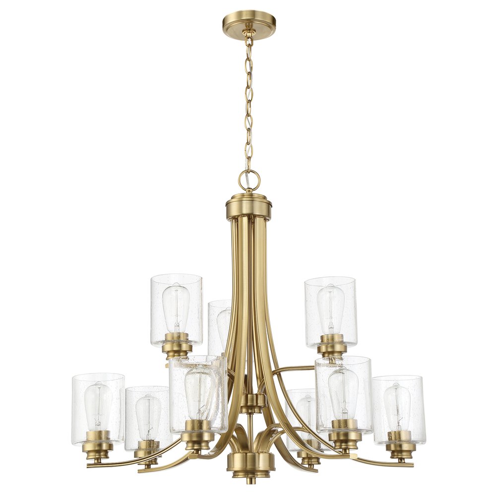 9 Light Chandelier In Satin Brass And Seeded Glass