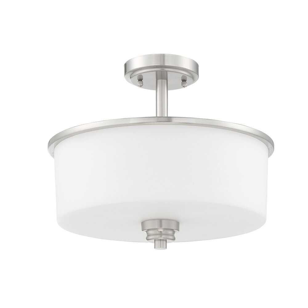 2 Light Convertible Semi Flush In Brushed Polished Nickel And Frost White Glass