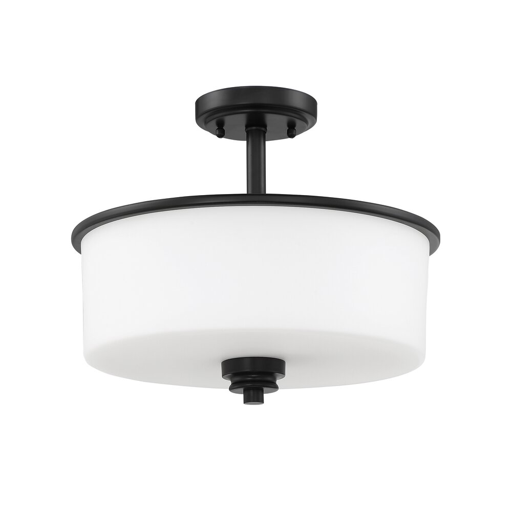 2 Light Convertible Semi Flush In Flat Black And Frost White Glass
