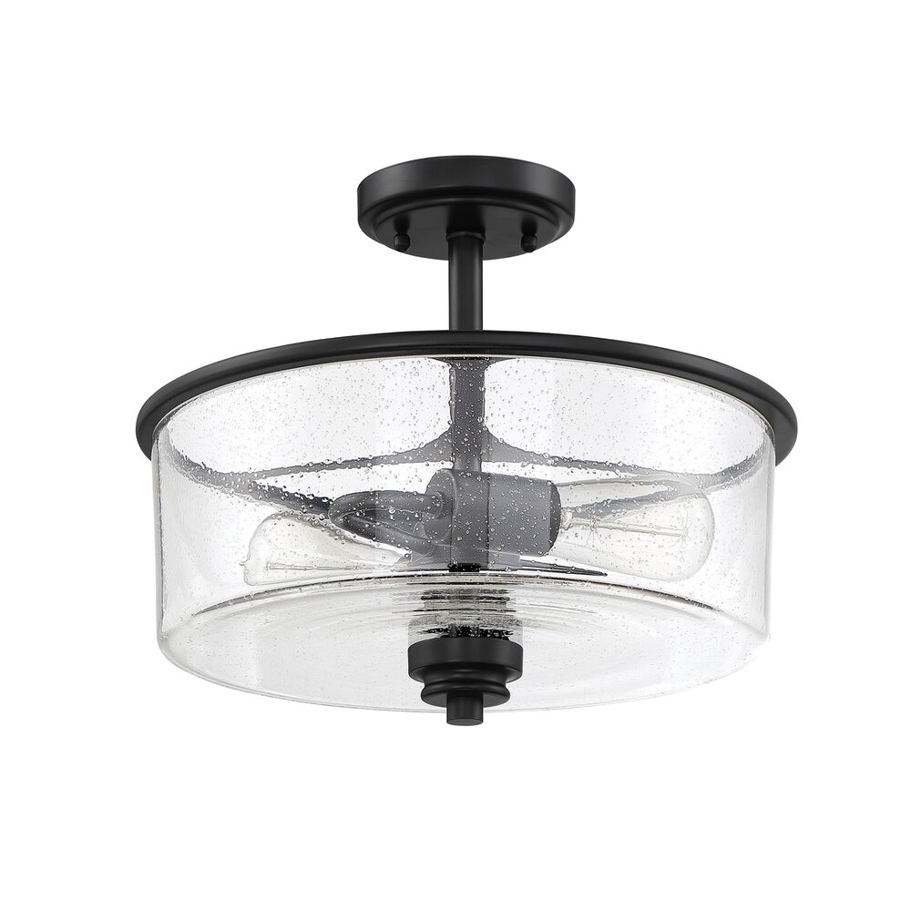 2 Light Convertible Semi Flush In Flat Black And Seeded Glass