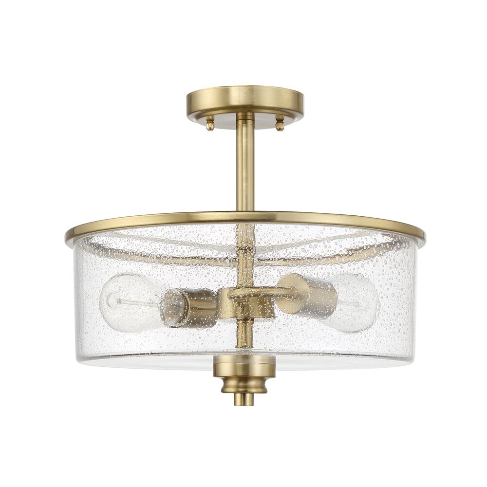 2 Light Convertible Semi Flush In Satin Brass And Seeded Glass