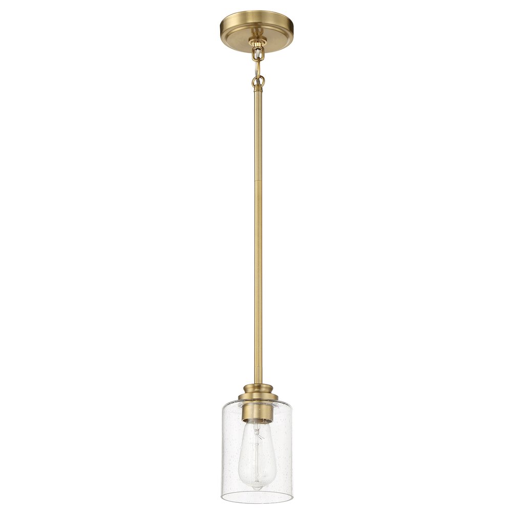 1 Light Mini Pendant In Satin Brass And Seeded Glass