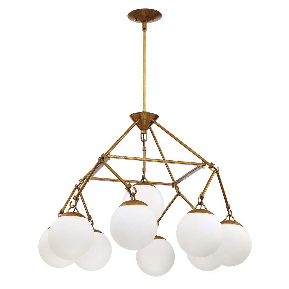 9 Light Chandelier In Patina Aged Brass And Frost White Glass