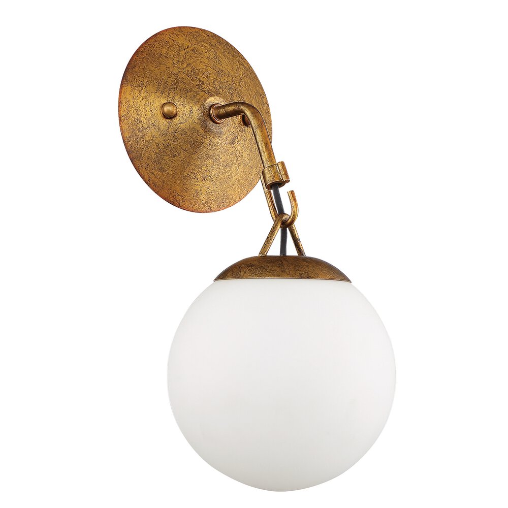 1 Light Wall Sconce In Patina Aged Brass And Frost White Glass