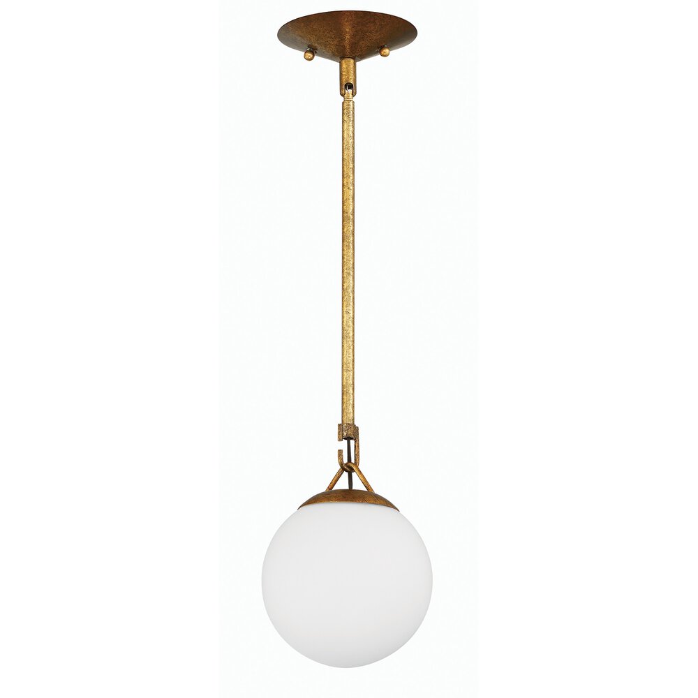 1 Light Mini Pendant In Patina Aged Brass And Frost White Glass