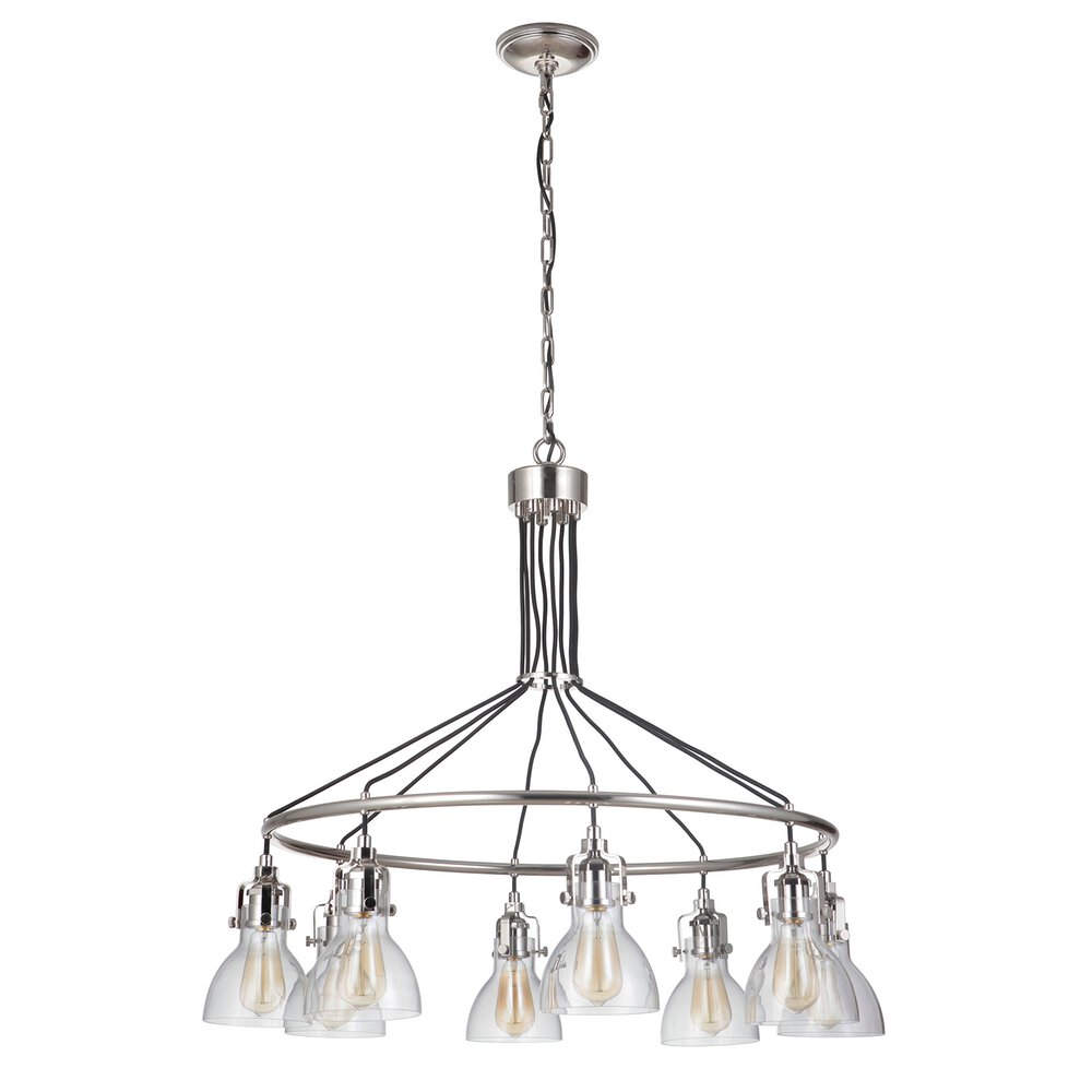 8 Light Chandelier In Polished Nickel And Clear Glass