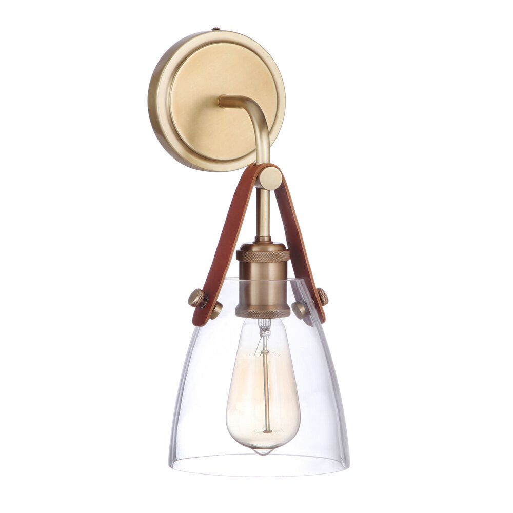 1 Light Wall Sconce In Vintage Brass And Clear Glass