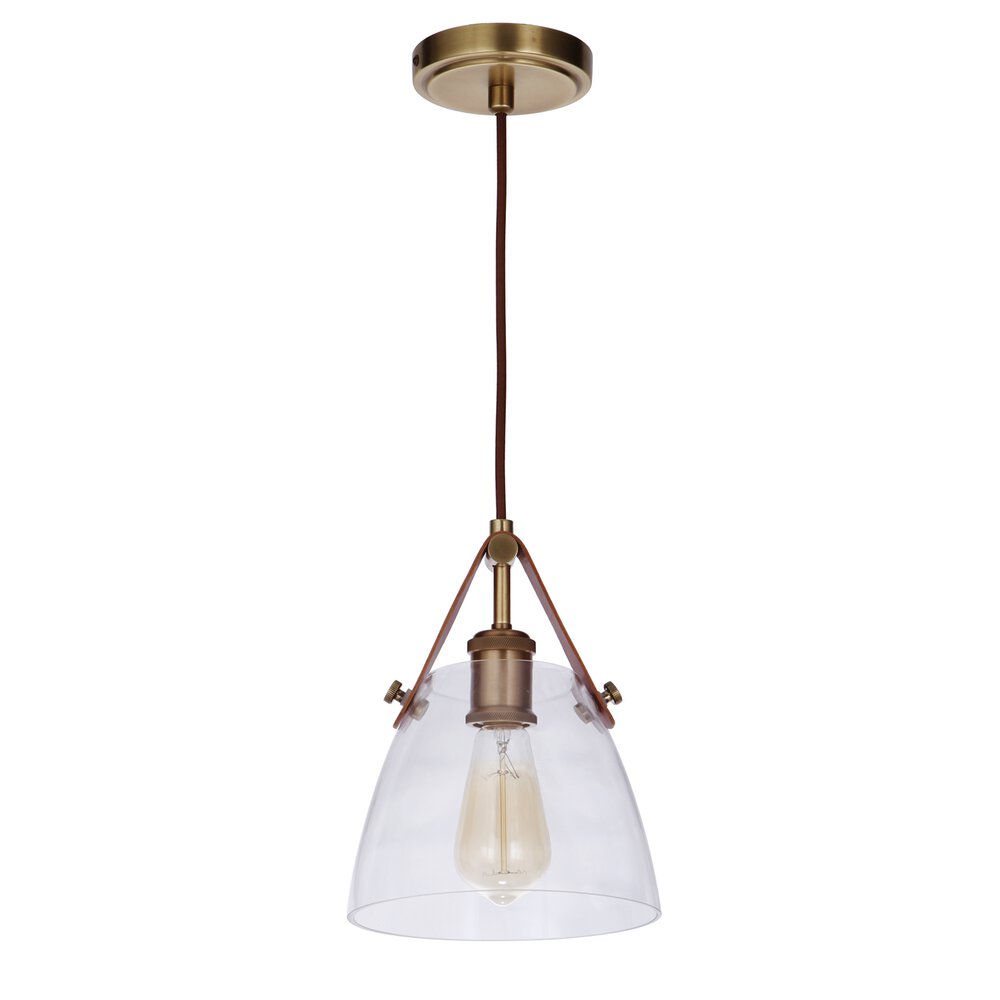 1 Light Pendant In Vintage Brass And Clear Glass