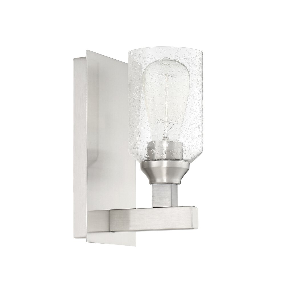 1 Light Wall Sconce In Brushed Polished Nickel And Seeded Glass
