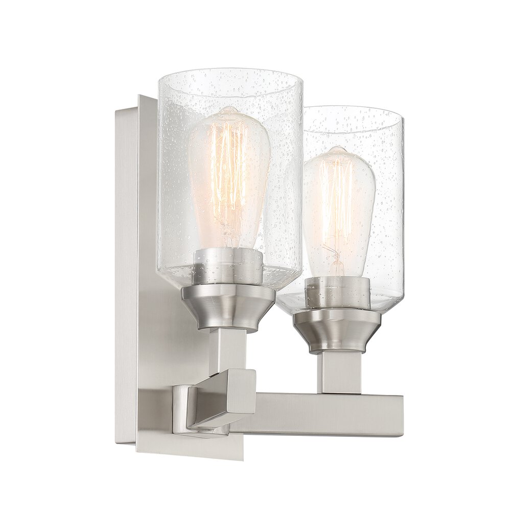 2 Light Wall Sconce In Brushed Polished Nickel And Seeded Glass