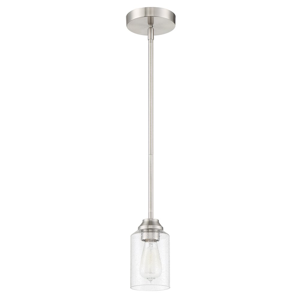 1 Light Mini Pendant In Brushed Polished Nickel And Seeded Glass