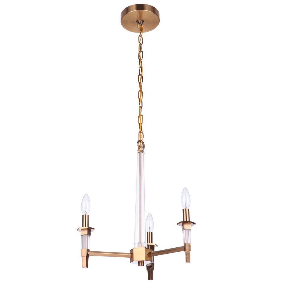 3 Light Chandelier In Satin Brass And Flat Black Fabric Shade