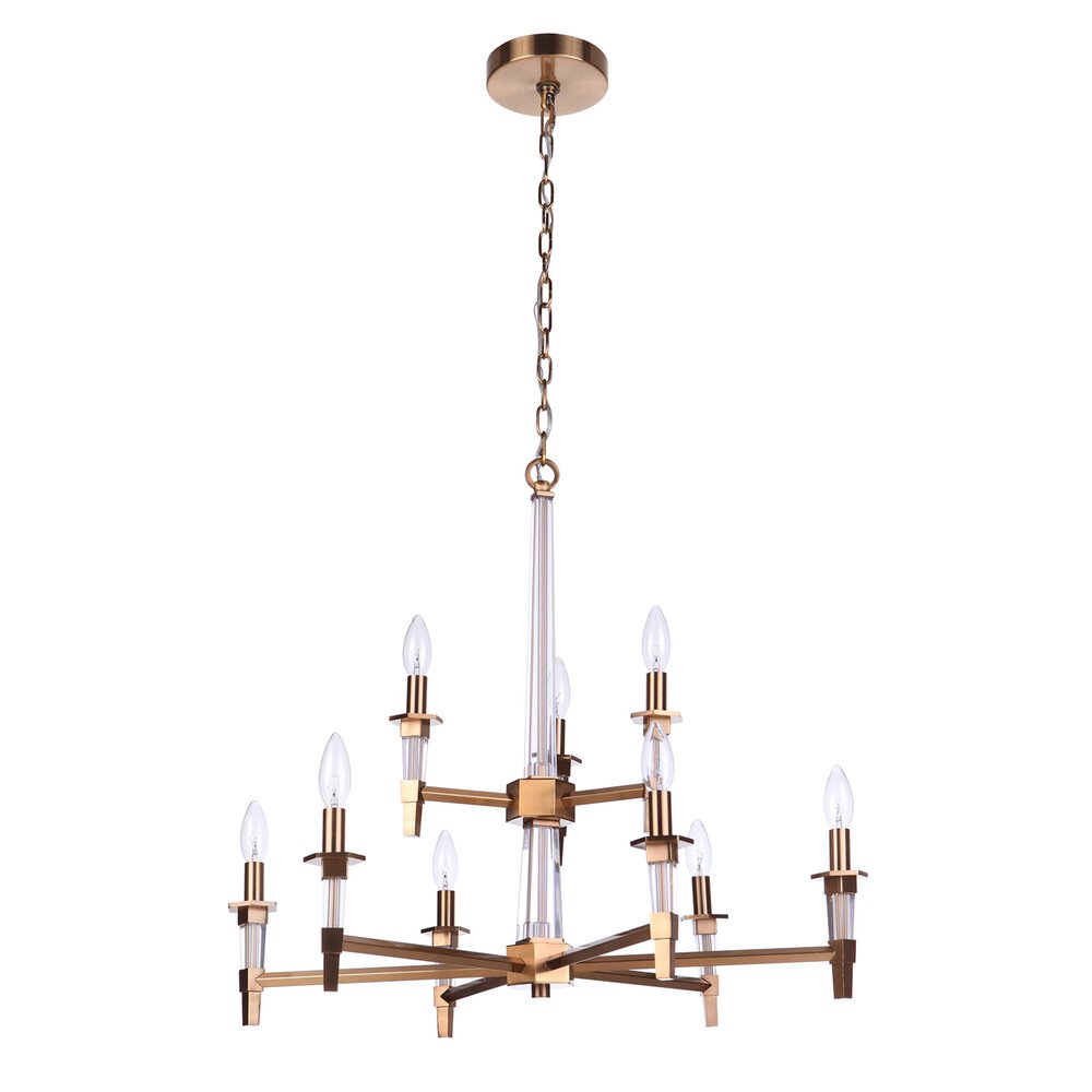 9 Light Chandelier In Satin Brass And Flat Black Fabric Shade