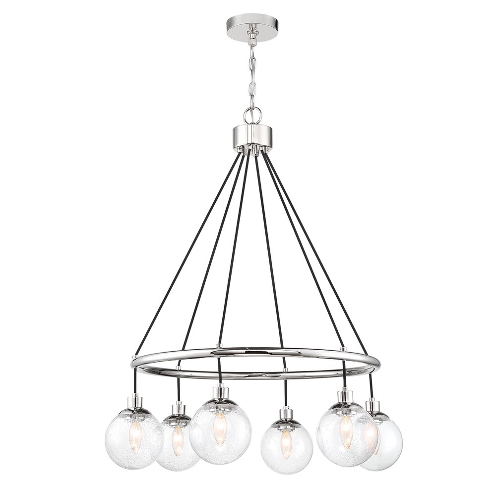 6 Light Chandelier In Chrome And Seeded Glass