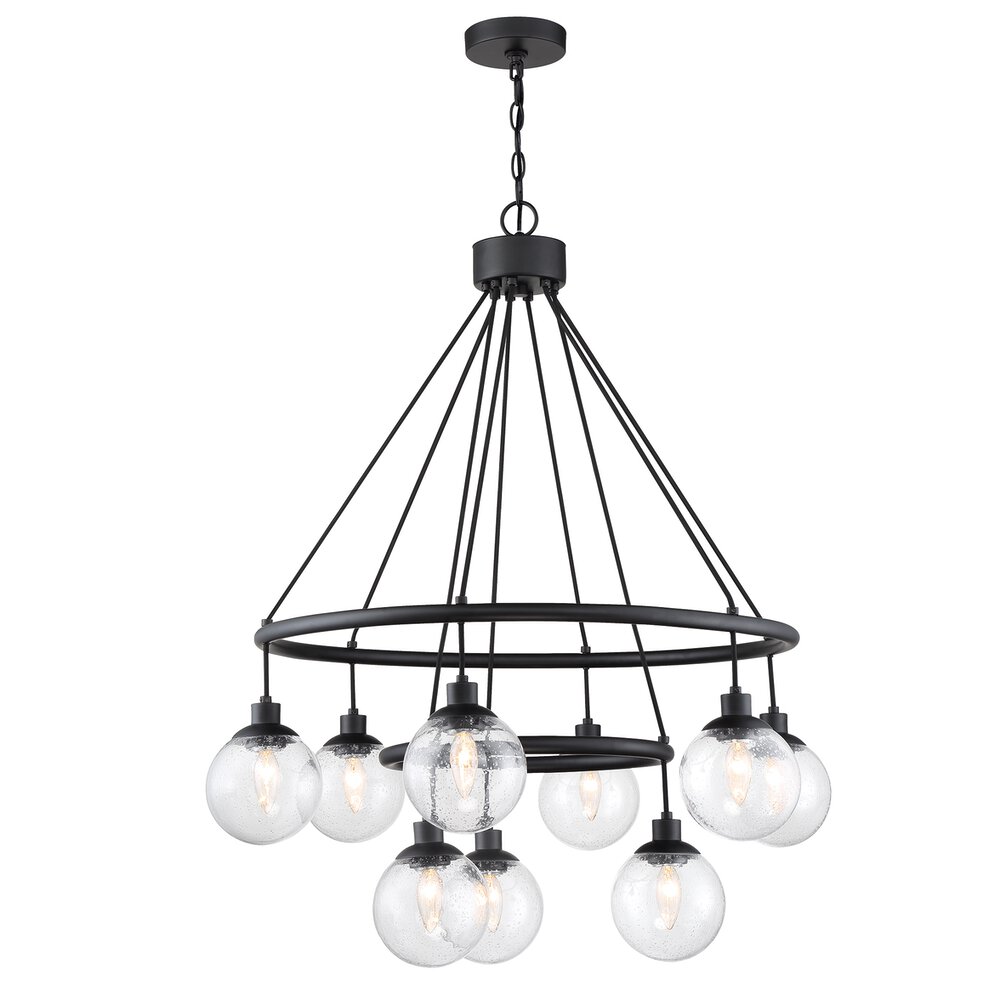 9 Light Chandelier In Flat Black And Seeded Glass
