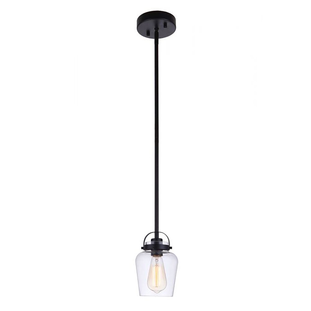 1 Light Mini Pendant In Flat Black And Clear Glass