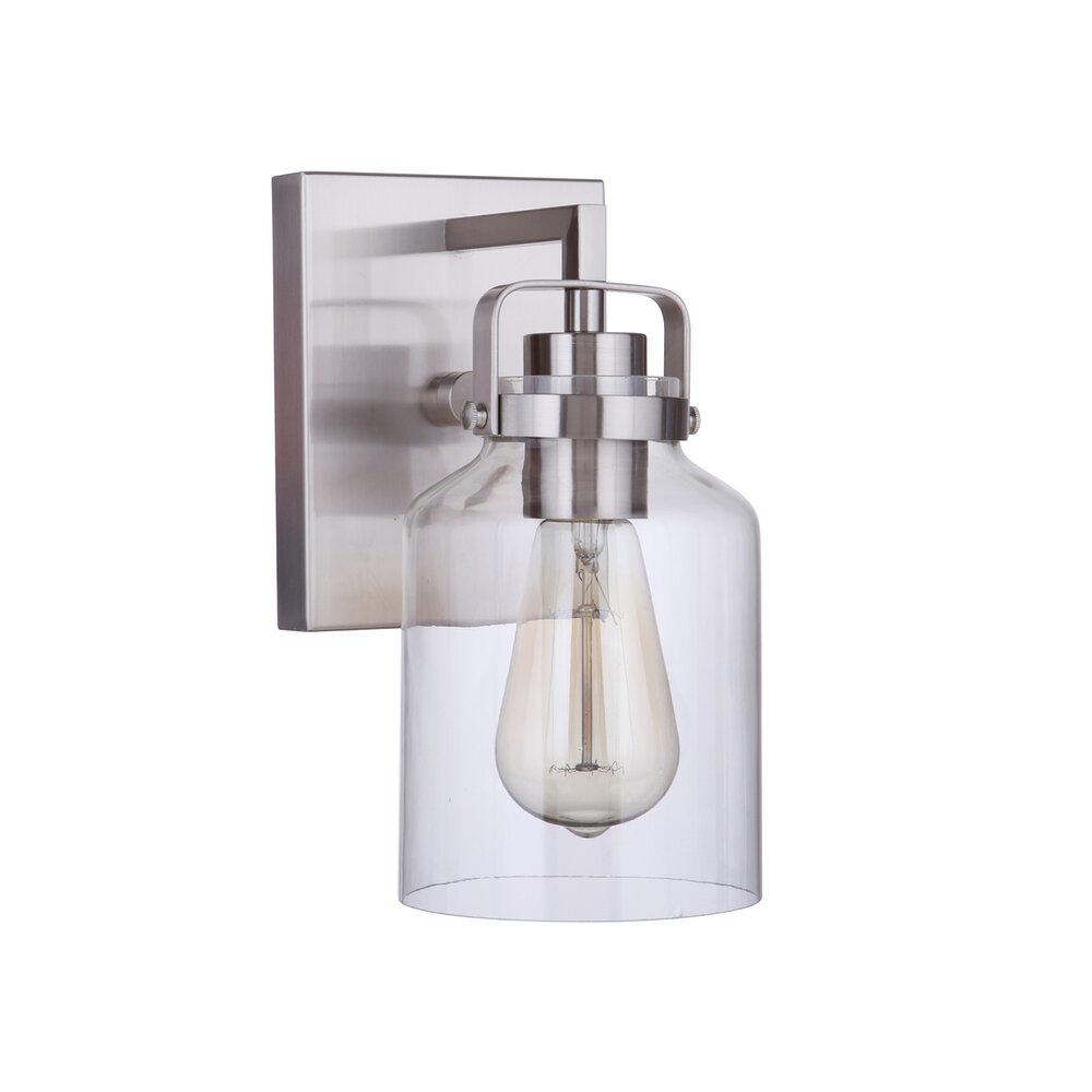 1 Light Wall Sconce In Brushed Polished Nickel And Clear Glass