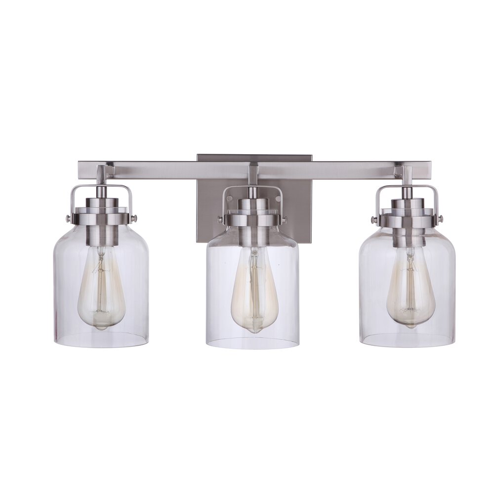 3 Light Vanity In Brushed Polished Nickel And Clear Glass
