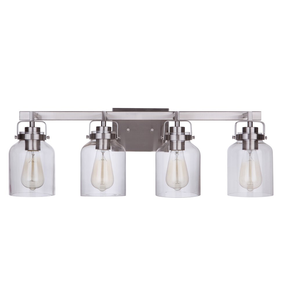 4 Light Vanity In Brushed Polished Nickel And Clear Glass