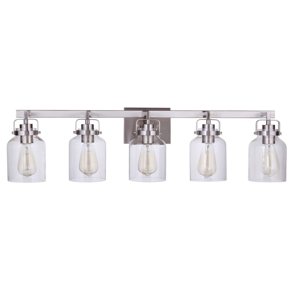 5 Light Vanity In Brushed Polished Nickel And Clear Glass