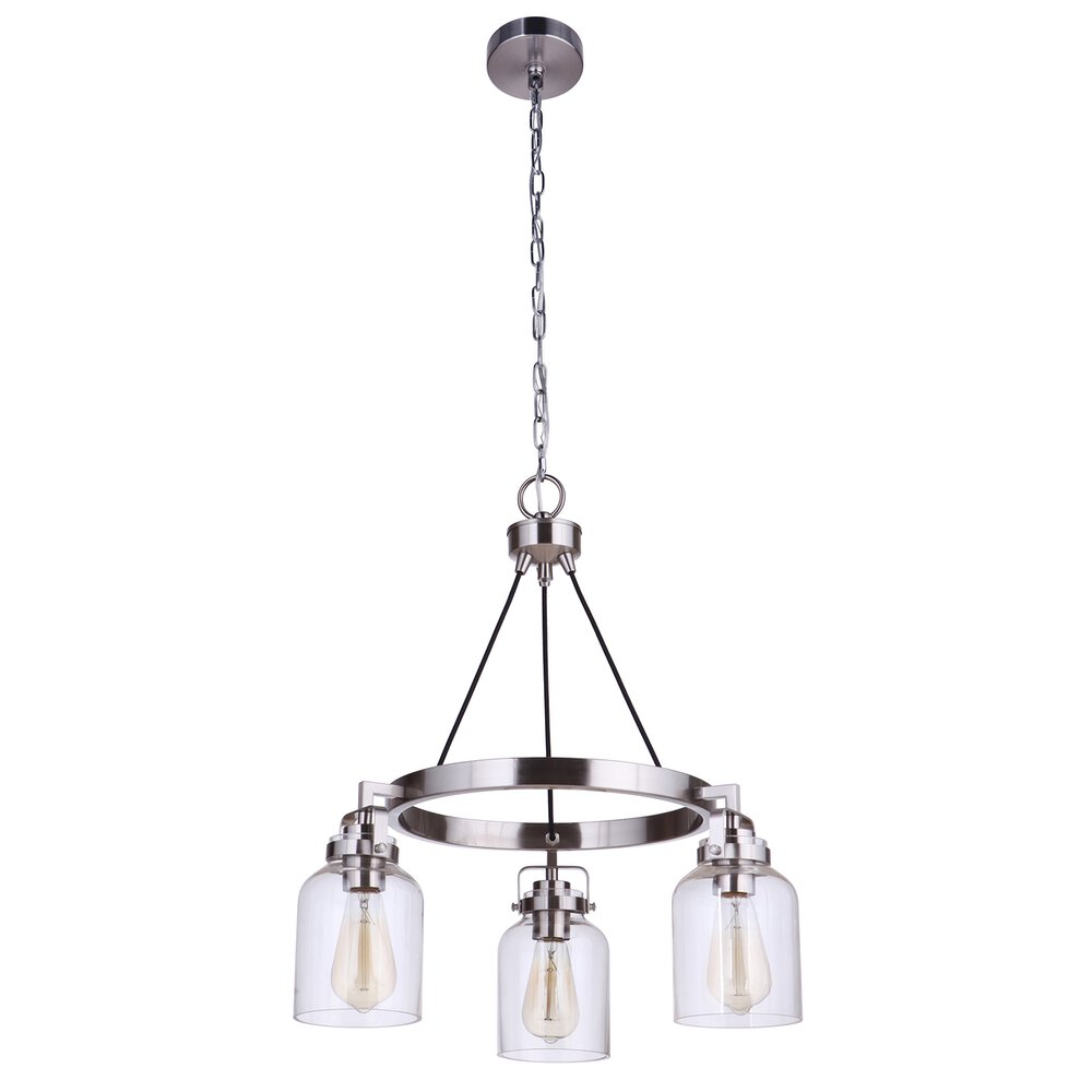3 Light Chandelier In Brushed Polished Nickel And Clear Glass