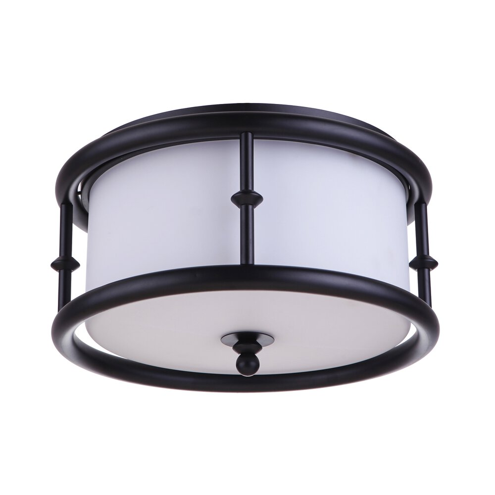 3 Light Flushmount In Flat Black And Frost White Glass
