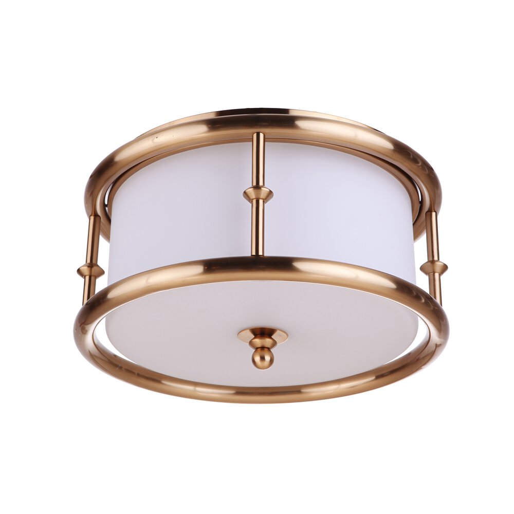 3 Light Flushmount In Satin Brass And Frost White Glass