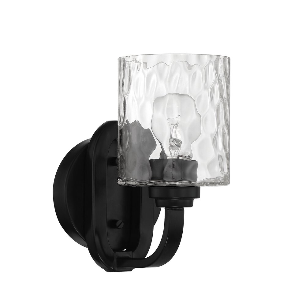 1 Light Wall Sconce In Flat Black And Hammered Glass
