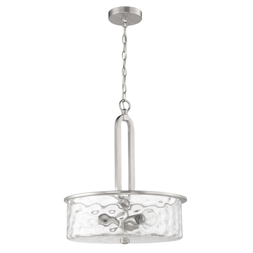 3 Light Pendant In Brushed Polished Nickel And Hammered Glass