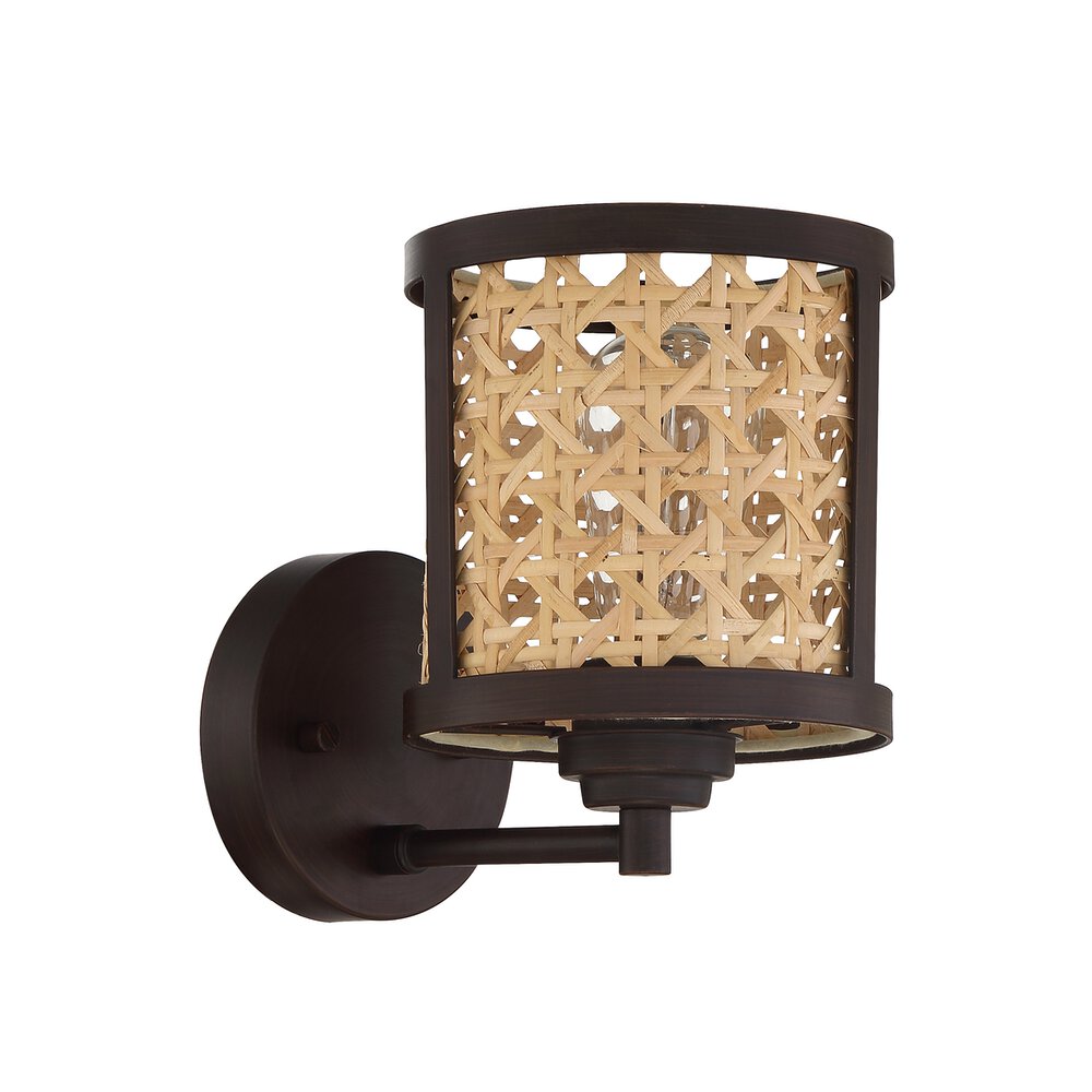 1 Light Wall Sconce In Aged Bronze Brushed And Rattan Shade