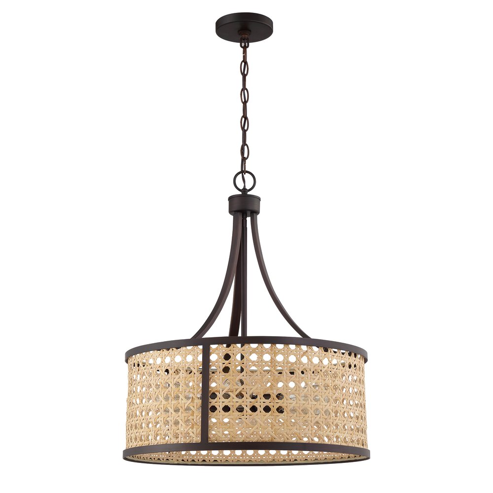 6 Light Pendant In Aged Bronze Brushed And Rattan Shade