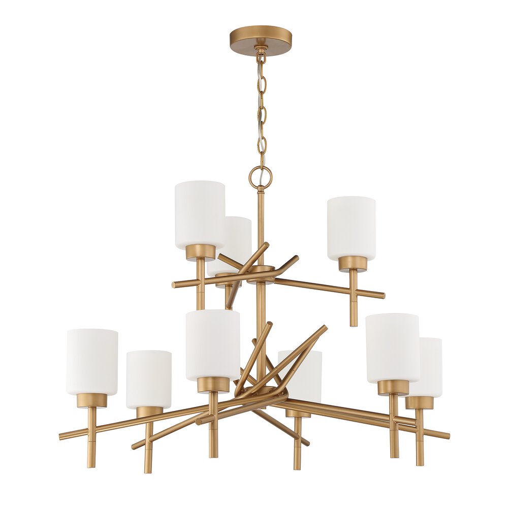 9 Light Chandelier In Soft Gold And Frost White Glass