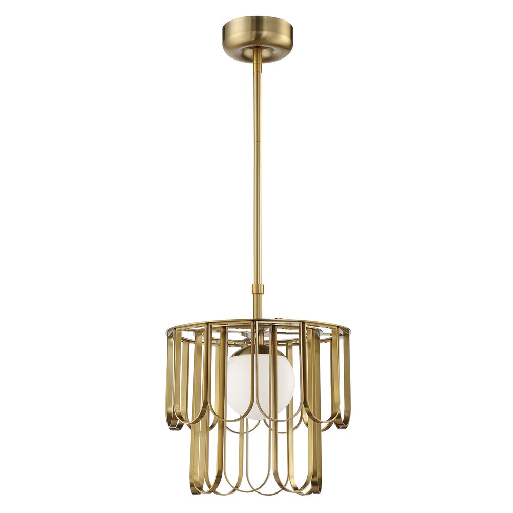 1 Light Pendant In Satin Brass And Frost White Glass