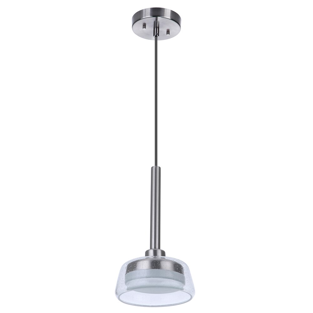 7.5" Led Pendant In Brushed Polished Nickel And Seeded Glass