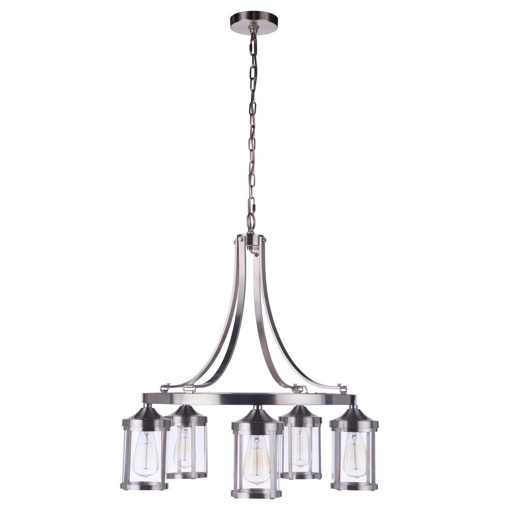 Chandelier 5 Light In Brushed Polished Nickel And Clear Glass