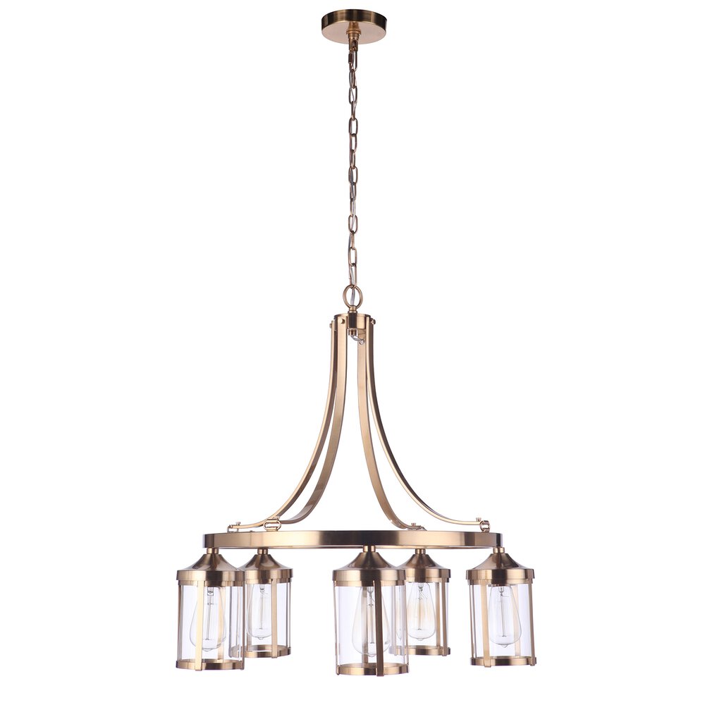 Chandelier 5 Light In Satin Brass And Clear Glass